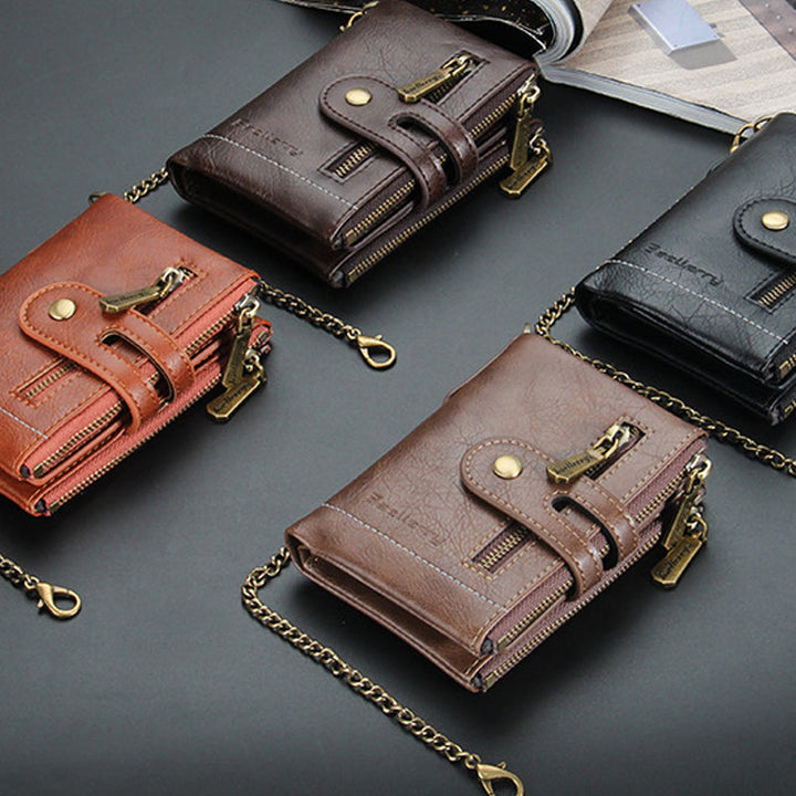 Norvo | Men’s RFID-lommebok med kjede, retro bifold kortholderlommebok