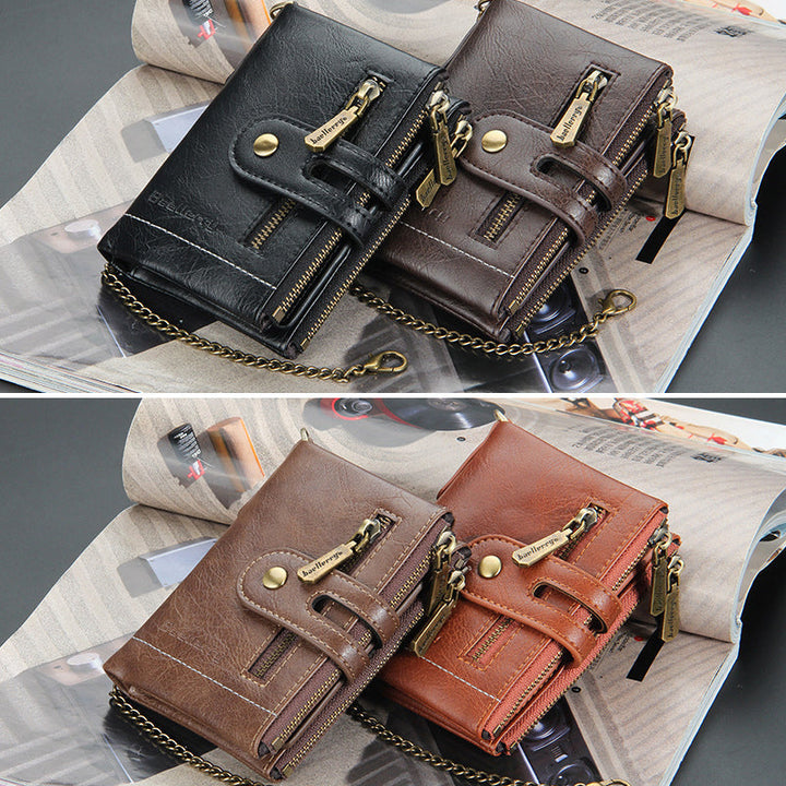 Norvo | Men’s RFID-lommebok med kjede, retro bifold kortholderlommebok