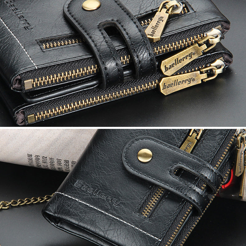 Norvo | Men’s RFID-lommebok med kjede, retro bifold kortholderlommebok