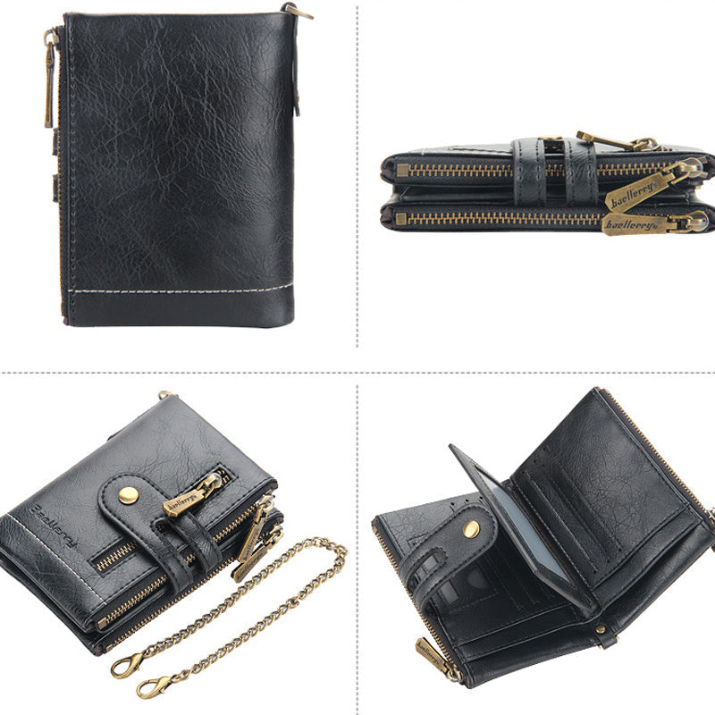 Norvo | Men’s RFID-lommebok med kjede, retro bifold kortholderlommebok