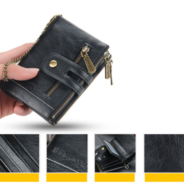 Norvo | Men’s RFID-lommebok med kjede, retro bifold kortholderlommebok