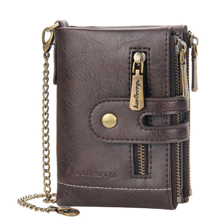 Norvo | Men’s RFID-lommebok med kjede, retro bifold kortholderlommebok