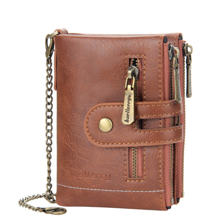 Norvo | Men’s RFID-lommebok med kjede, retro bifold kortholderlommebok