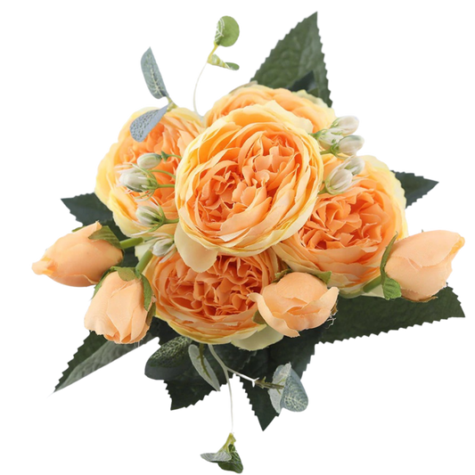 Kunstige silkepioner og rose blomsterbukett