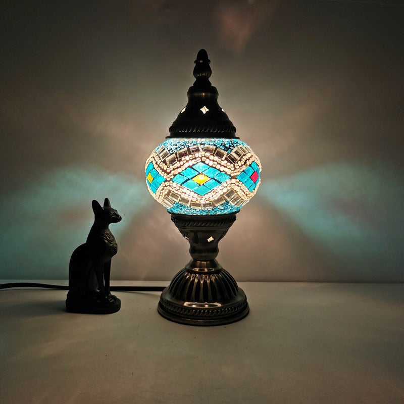 Norvo | Tradisjonell Tiffany Oval Glass Jern 1-Lys Bordlampe for Stuen