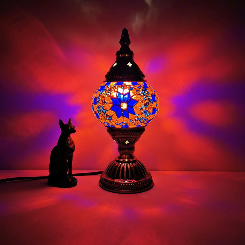 Norvo | Tradisjonell Tiffany Oval Glass Jern 1-Lys Bordlampe for Stuen