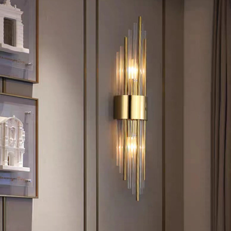 Norvo | Moderne Nordisk Rund Pipe Lang Rustfritt Stål Krystall 2-Lys Vegglampe Til Stue