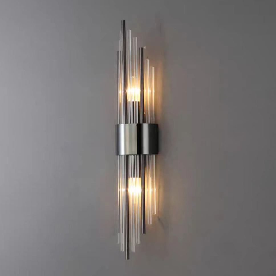 Norvo | Moderne Nordisk Rund Pipe Lang Rustfritt Stål Krystall 2-Lys Vegglampe Til Stue