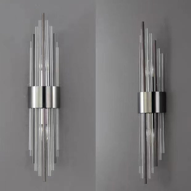 Norvo | Moderne Nordisk Rund Pipe Lang Rustfritt Stål Krystall 2-Lys Vegglampe Til Stue