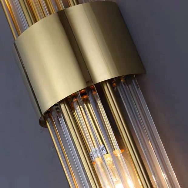 Norvo | Moderne Nordisk Rund Pipe Lang Rustfritt Stål Krystall 2-Lys Vegglampe Til Stue