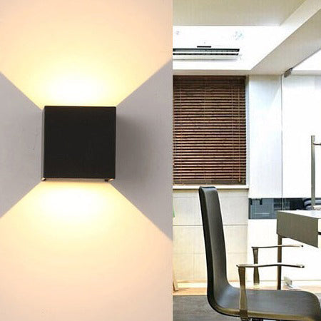 Norvo | Moderne Minimalistisk Vanntett kube Opp Ned Aluminium Glass Induksjon LED Vegg Lys Lamper For Soverom