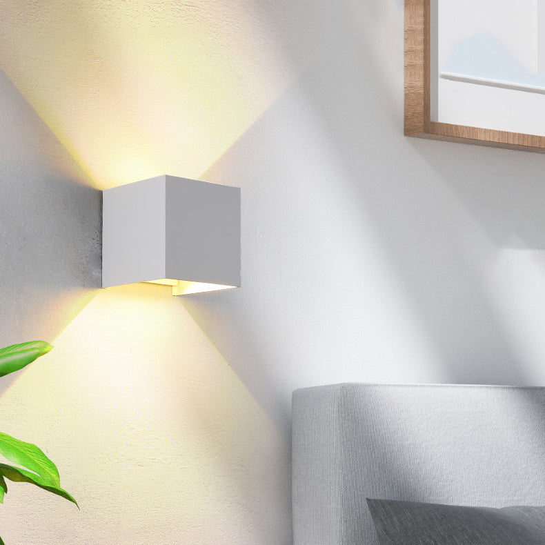Norvo | Moderne Minimalistisk Vanntett kube Opp Ned Aluminium Glass Induksjon LED Vegg Lys Lamper For Soverom