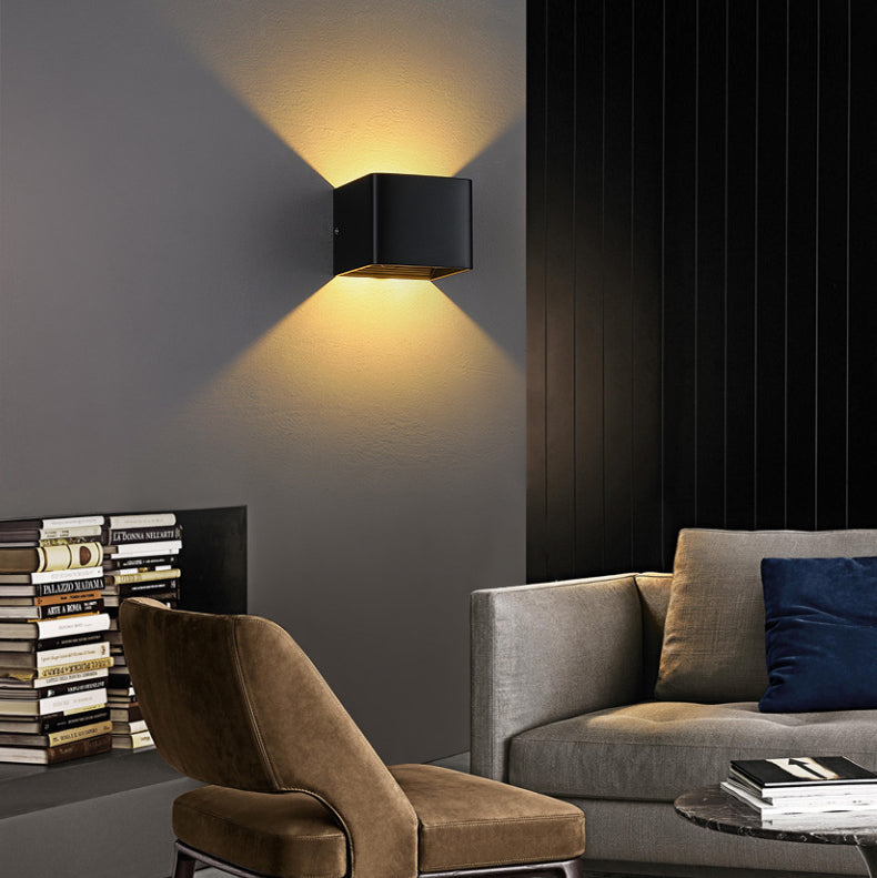 Norvo | Moderne Minimalistisk Vanntett kube Opp Ned Aluminium Glass Induksjon LED Vegg Lys Lamper For Soverom