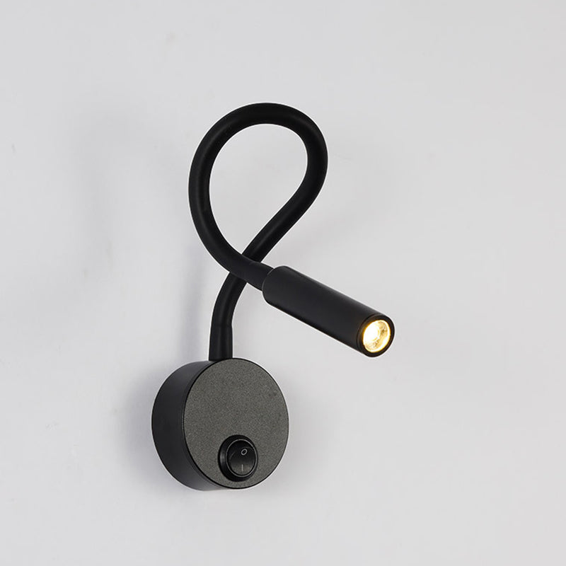 Norvo | Modern Minimalist Iron Round Flexible Bend Tube LED Reading Lamp Wall Sconce Lamp for Bedroom