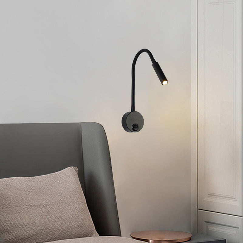 Norvo | Modern Minimalist Iron Round Flexible Bend Tube LED Reading Lamp Wall Sconce Lamp for Bedroom