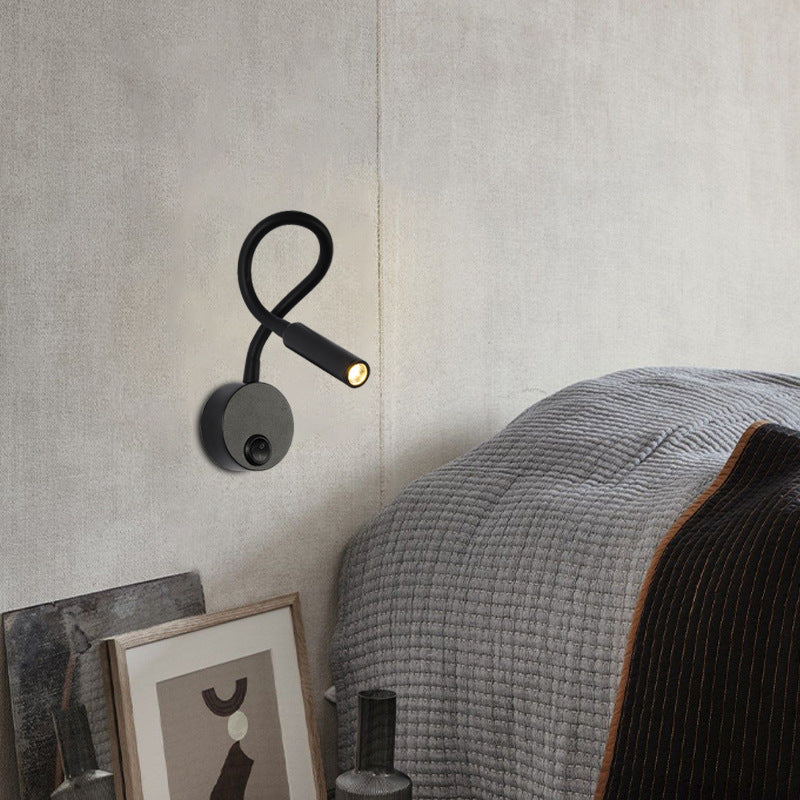 Norvo | Modern Minimalist Iron Round Flexible Bend Tube LED Reading Lamp Wall Sconce Lamp for Bedroom