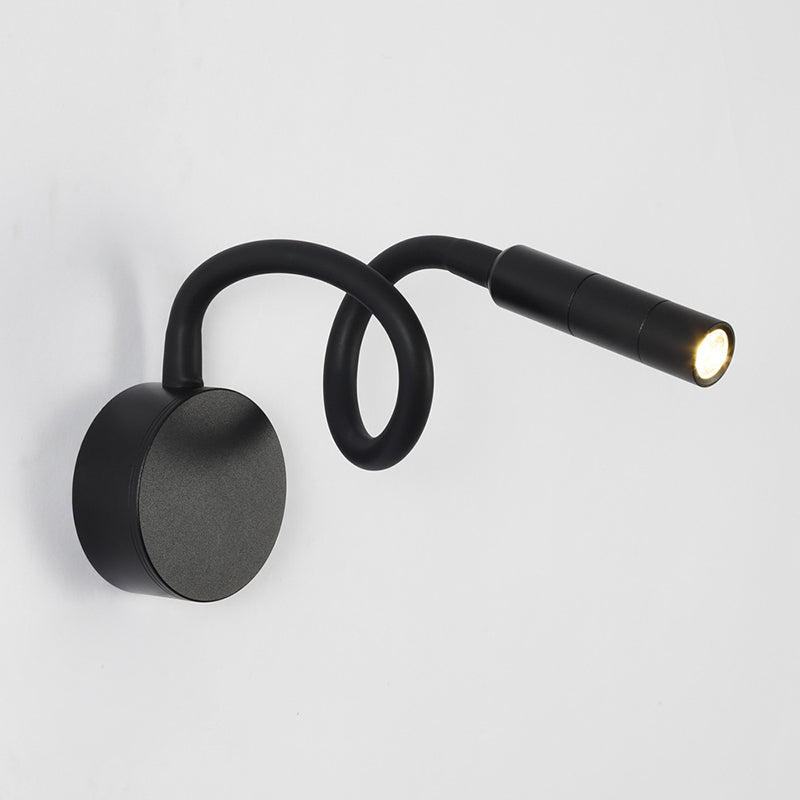 Norvo | Modern Minimalist Iron Round Flexible Bend Tube LED Reading Lamp Wall Sconce Lamp for Bedroom