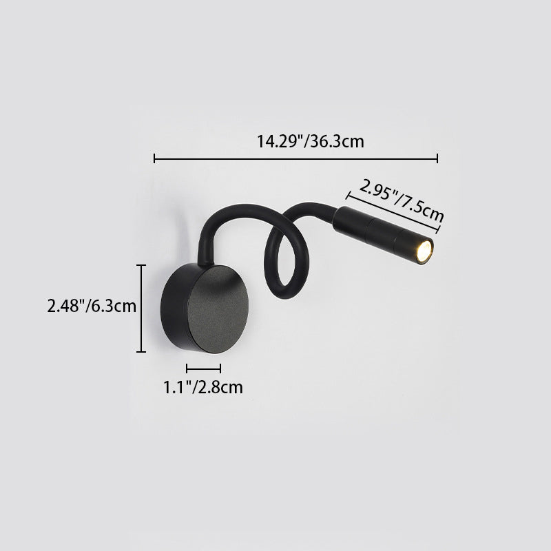 Norvo | Modern Minimalist Iron Round Flexible Bend Tube LED Reading Lamp Wall Sconce Lamp for Bedroom
