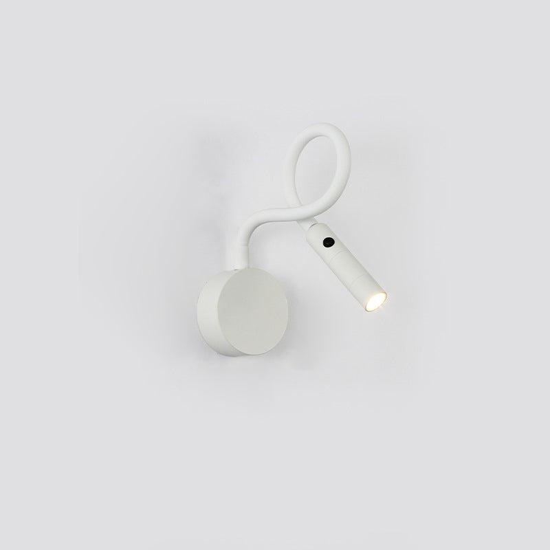 Norvo | Modern Minimalist Iron Round Flexible Bend Tube LED Reading Lamp Wall Sconce Lamp for Bedroom