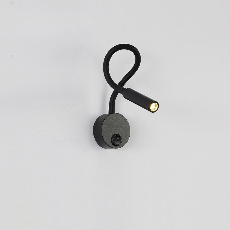 Norvo | Modern Minimalist Iron Round Flexible Bend Tube LED Reading Lamp Wall Sconce Lamp for Bedroom