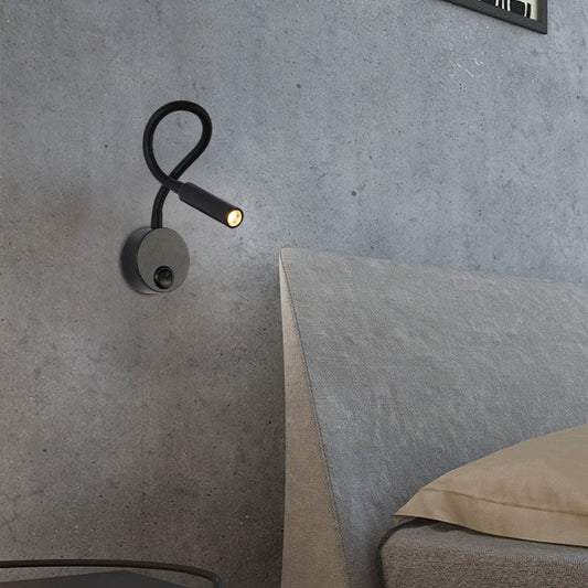 Norvo | Modern Minimalist Iron Round Flexible Bend Tube LED Reading Lamp Wall Sconce Lamp for Bedroom