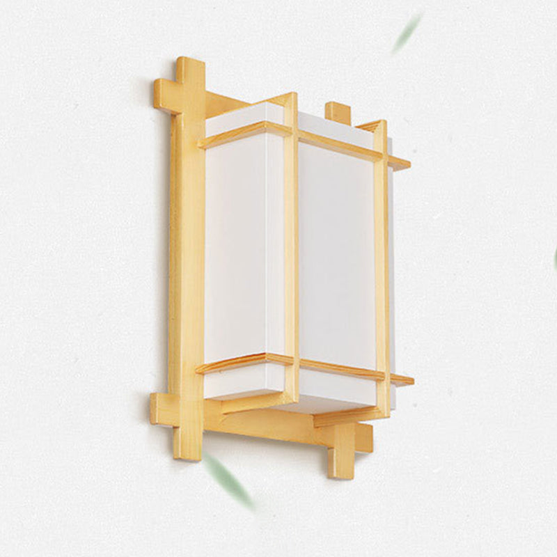 Norvo | Tradisjonell japansk rektangulær massiv tre ramme faux pergamentskjerm 2-lampe vegglampe for soverom