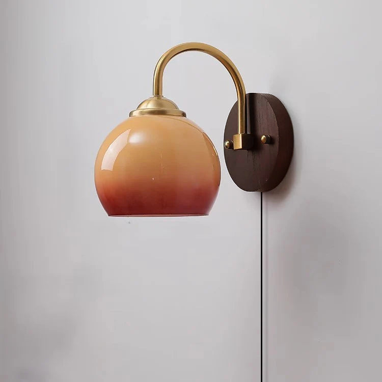 Norvo | Moderne Mid-Century Krem Rund Oval Ask Tre Glass 1-Lys Vegglampe for Soverom