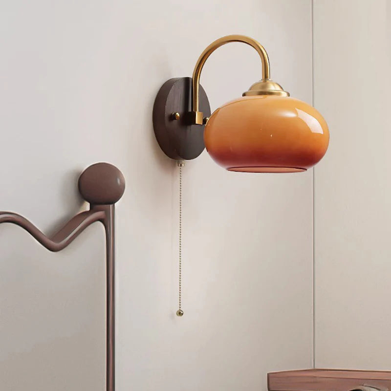 Norvo | Moderne Mid-Century Krem Rund Oval Ask Tre Glass 1-Lys Vegglampe for Soverom