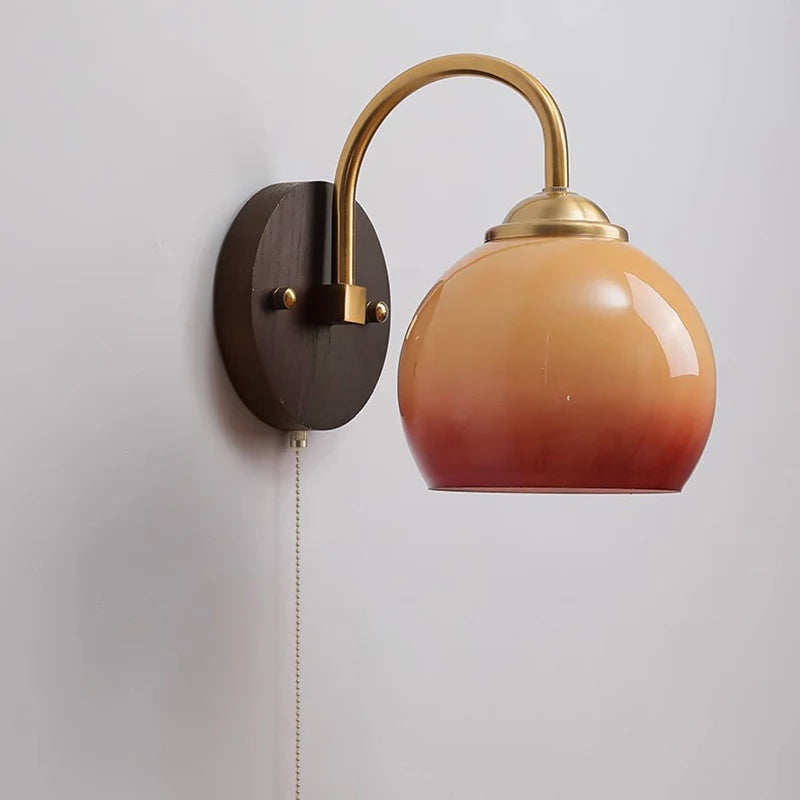 Norvo | Moderne Mid-Century Krem Rund Oval Ask Tre Glass 1-Lys Vegglampe for Soverom