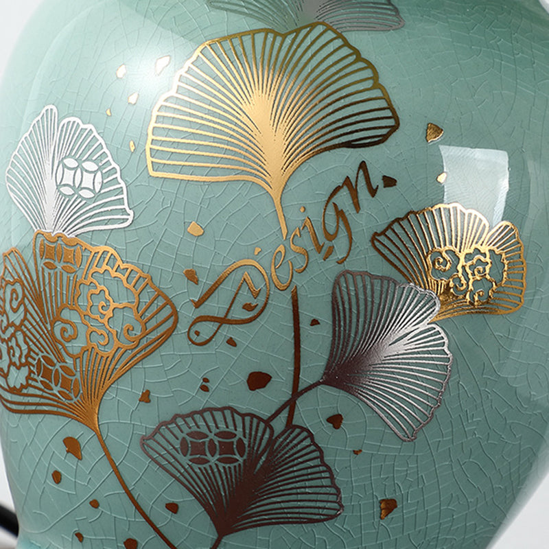 Norvo | Tradisjonelt kinesisk blomsterdesign rund vifte stoff keramikk 1-lys bordlampe til stuen