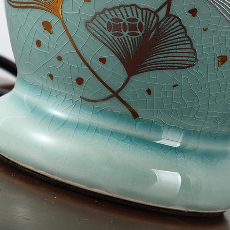 Norvo | Tradisjonelt kinesisk blomsterdesign rund vifte stoff keramikk 1-lys bordlampe til stuen