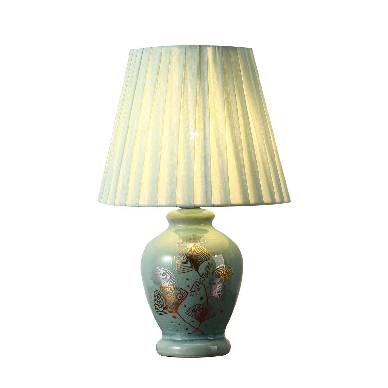 Norvo | Tradisjonelt kinesisk blomsterdesign rund vifte stoff keramikk 1-lys bordlampe til stuen