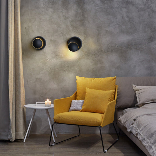 Norvo | Moderne nordisk jern rund eklips roterbar LED vegglampe for nattbord