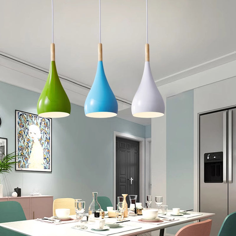 Norvo | Nordic Iron Wood Aluminium Pumpkin Water Drop 1-Lyskilde Pendellampe for Spisestue