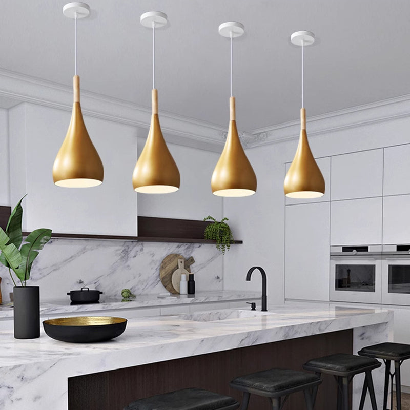 Norvo | Nordic Iron Wood Aluminium Pumpkin Water Drop 1-Lyskilde Pendellampe for Spisestue