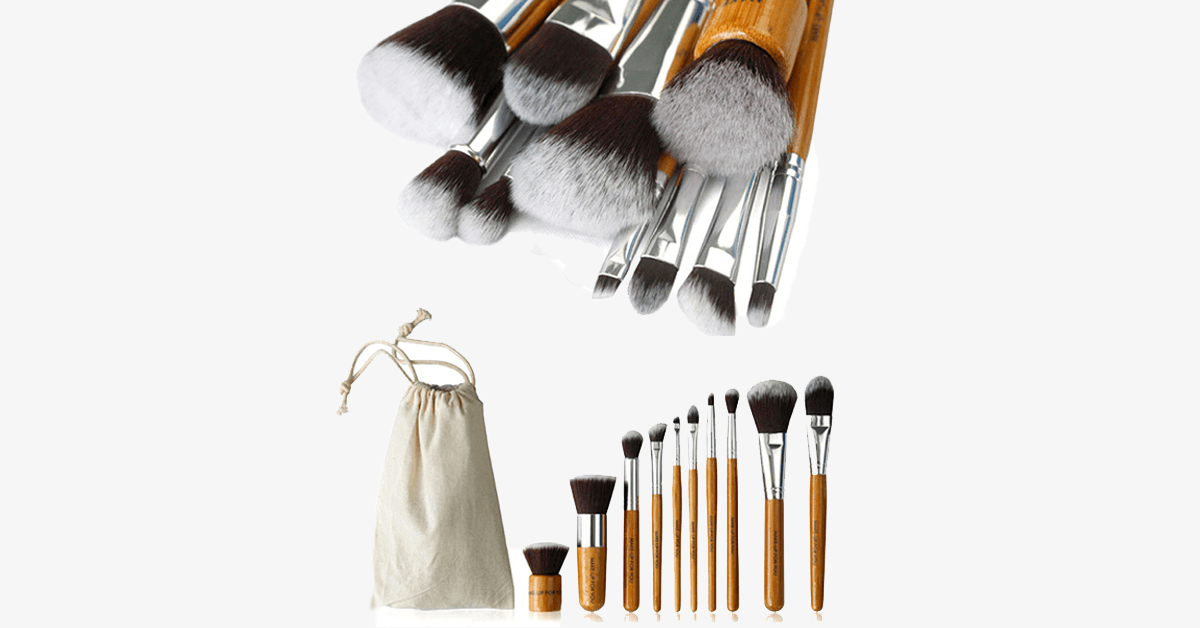 Norvo | Miljøvennlig bambus hårbørstesett med gratis etui – Et sett med 10 sminkebørster for perfekt blanding