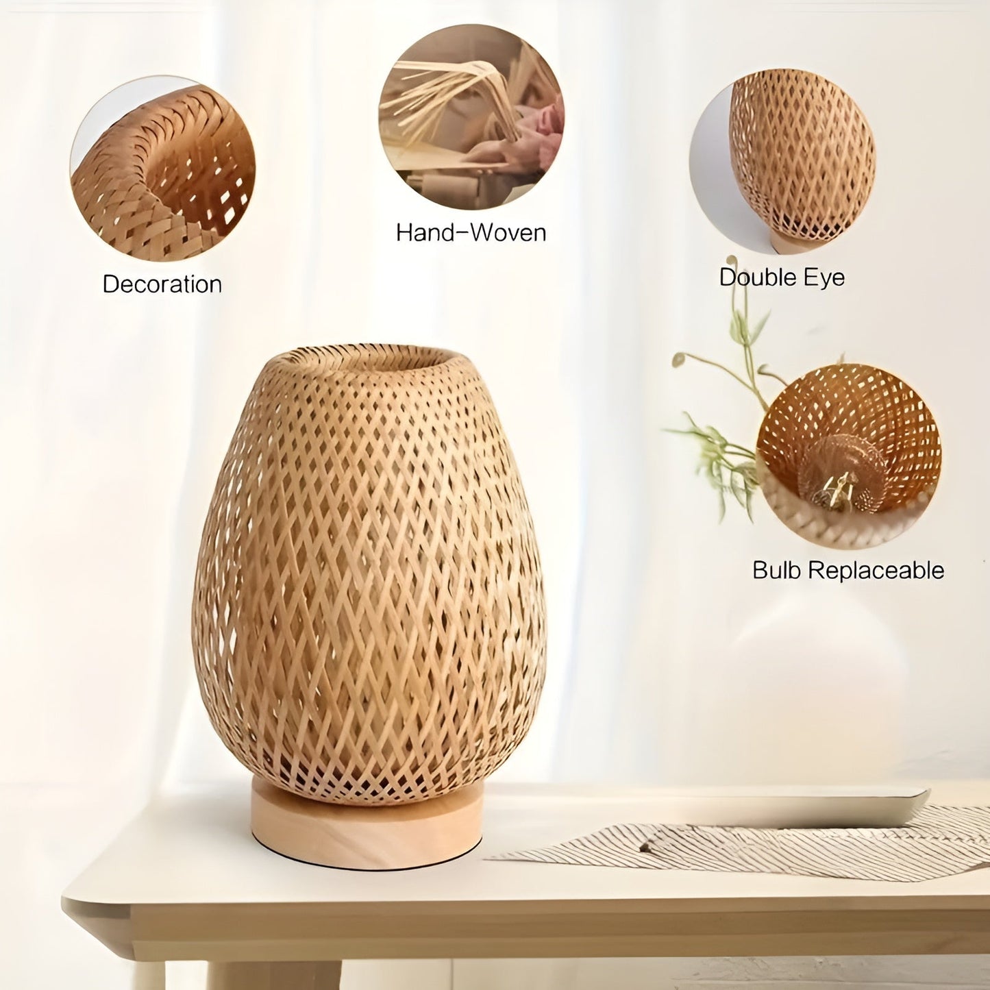 Norvo | Bamboo Bordlampe med USB Strømforsyning – Bærekraftig og Energisparende Design