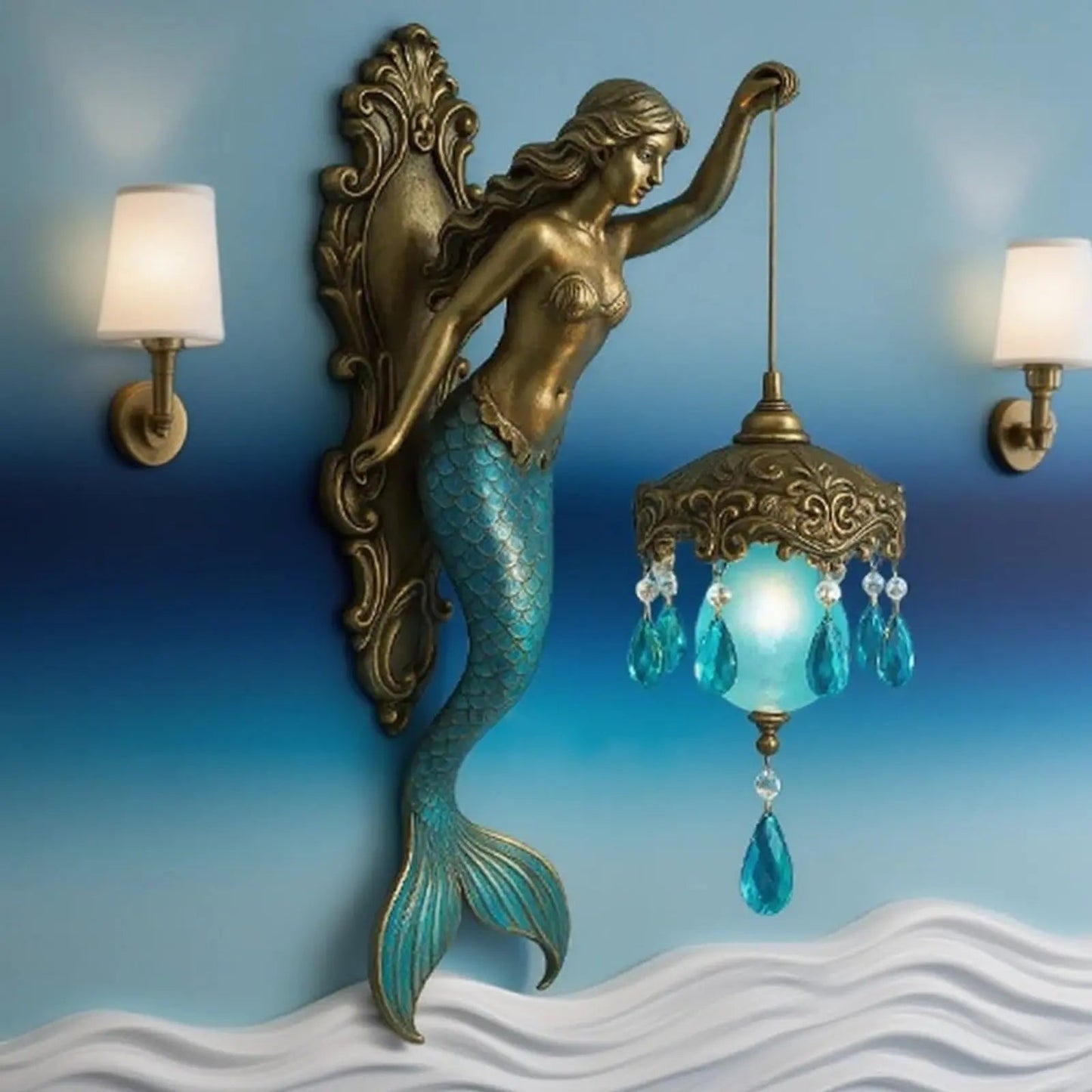 Norvo | Elegant Baroque Mermaid Vegglampe – Kunstnerisk Maritim Veggbelysning for Stemningsfulle Rom