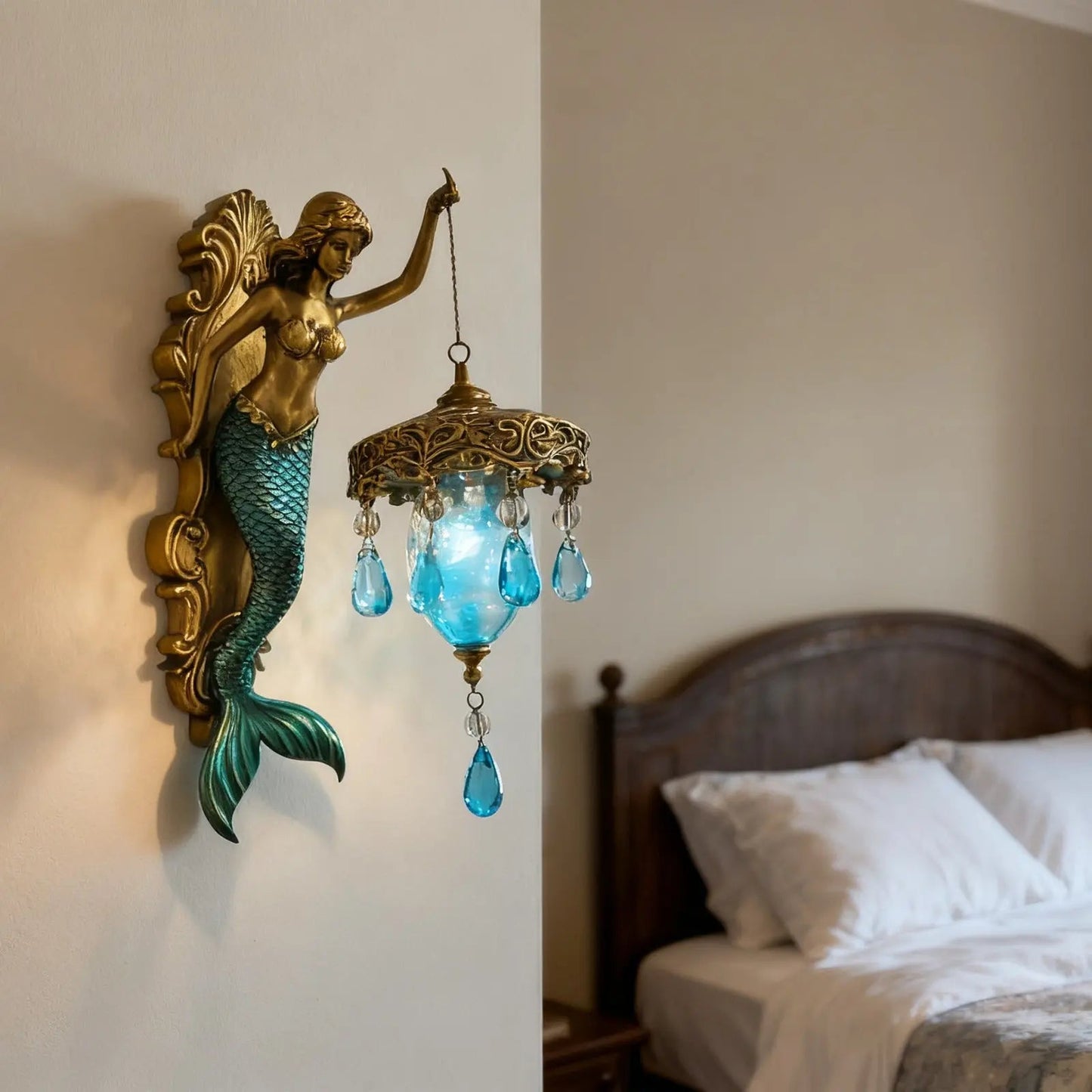 Norvo | Elegant Baroque Havfrue Vegglampe – Kunstnerisk Maritim Vegglampe for Atmosfæriske Rom