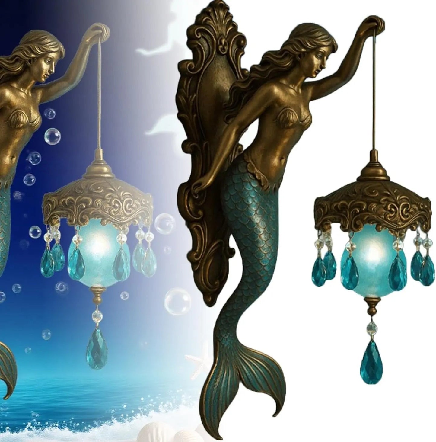 Norvo | Elegant Baroque Mermaid Vegglampe – Kunstnerisk Maritim Veggbelysning for Stemningsfulle Rom