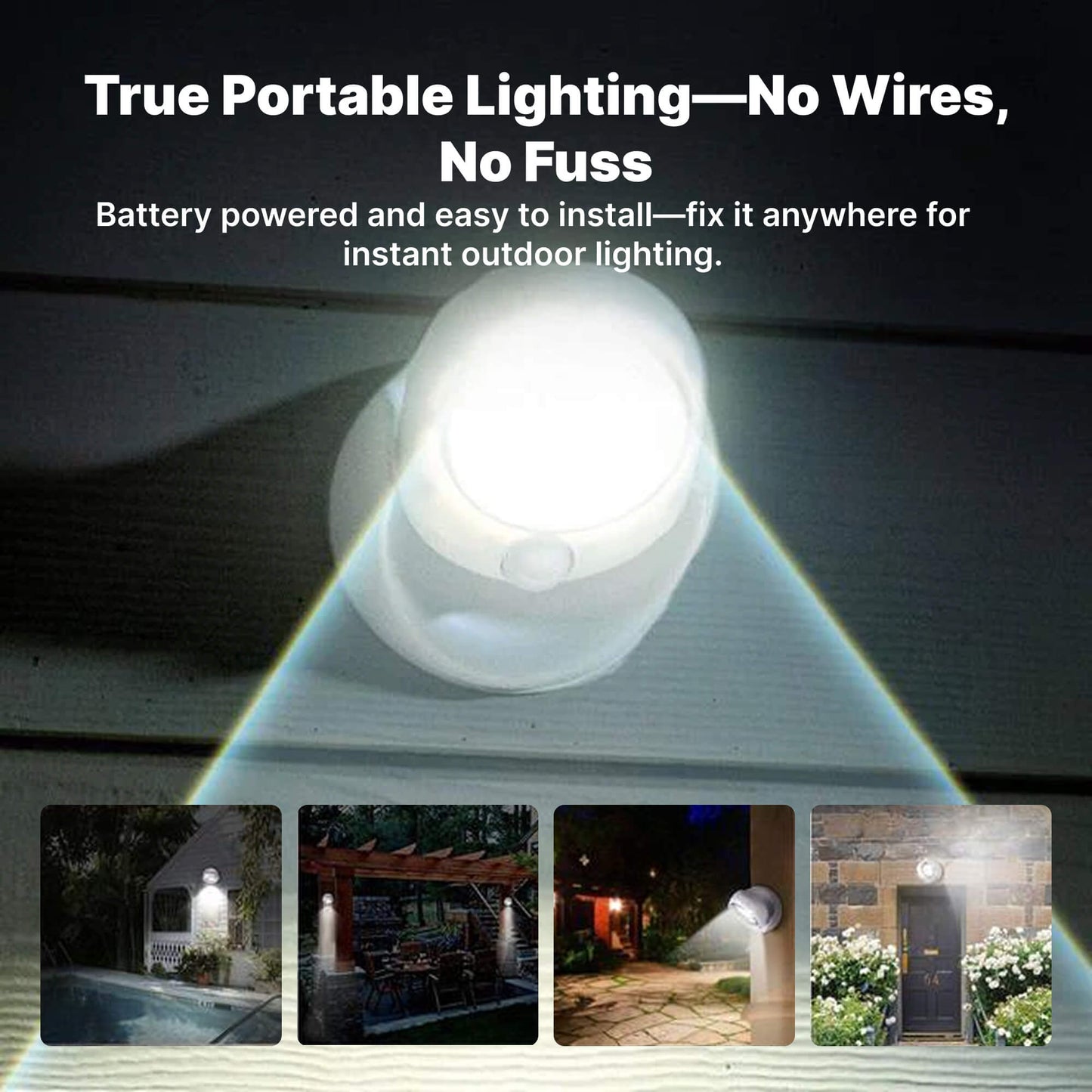 Norvo | Batteridrevet utendørs sikkerhetslys med bevegelsessensor – Vanntett LED lys for hage og innkjørsel | 450 lumen