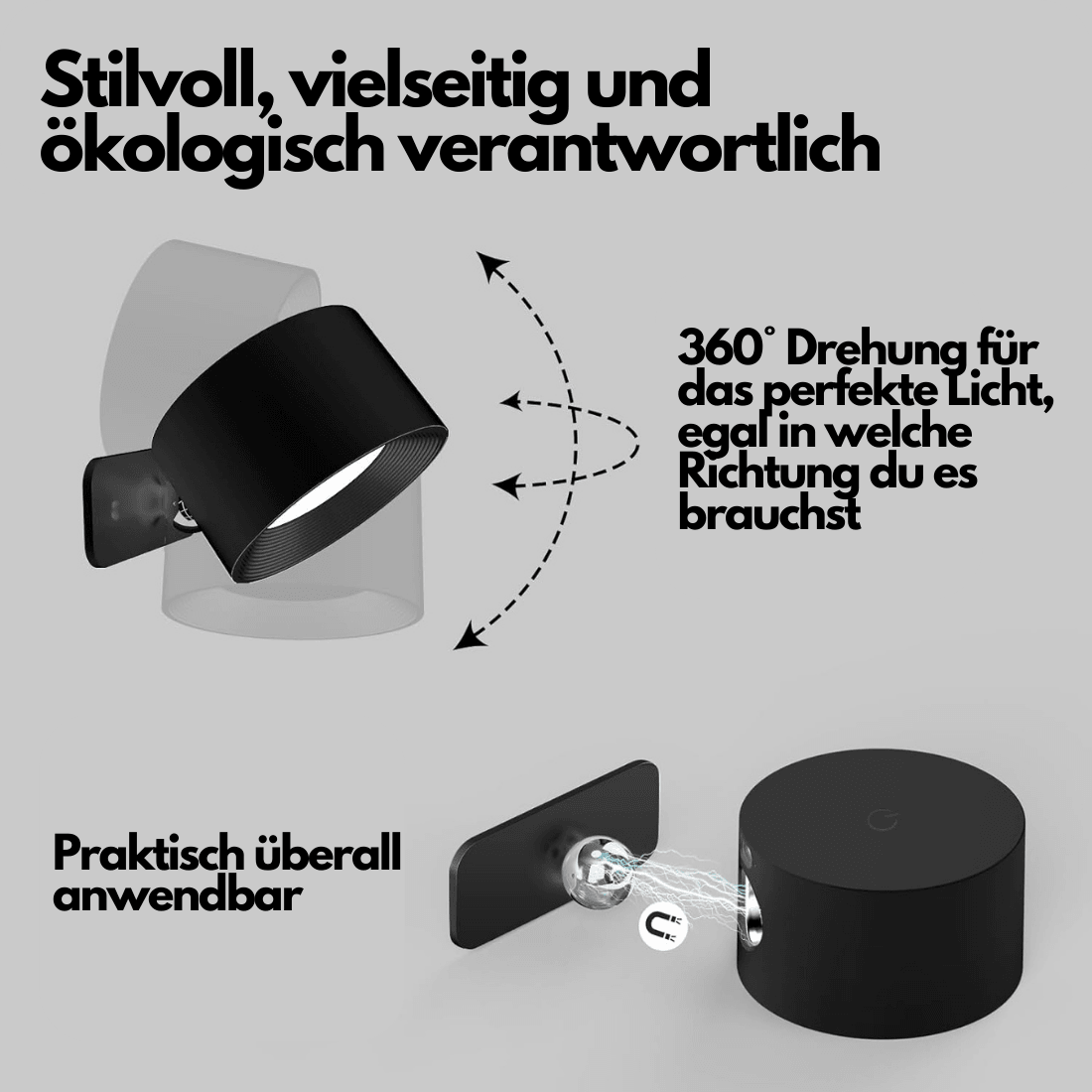 Norvo | 360° trådløs oppladbar vegglampe | Allsidig LED-belysningsløsning