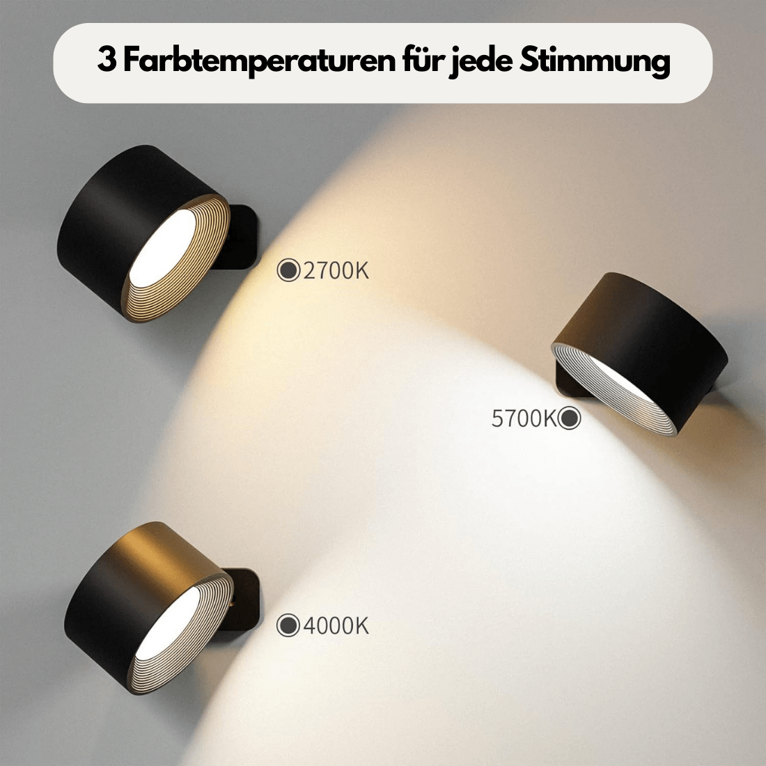 Norvo | 360° trådløs oppladbar vegglampe | Allsidig LED-belysningsløsning