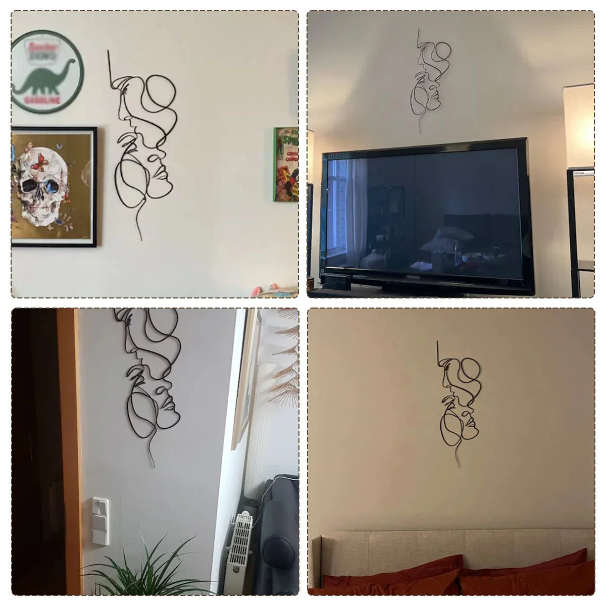 Norvo | Svart Metall Veggkunst Veggdekorasjon Abstrakt Jern Veggskulptur Minimalistisk Ansiktslinje Hjemmedekor Håndverk