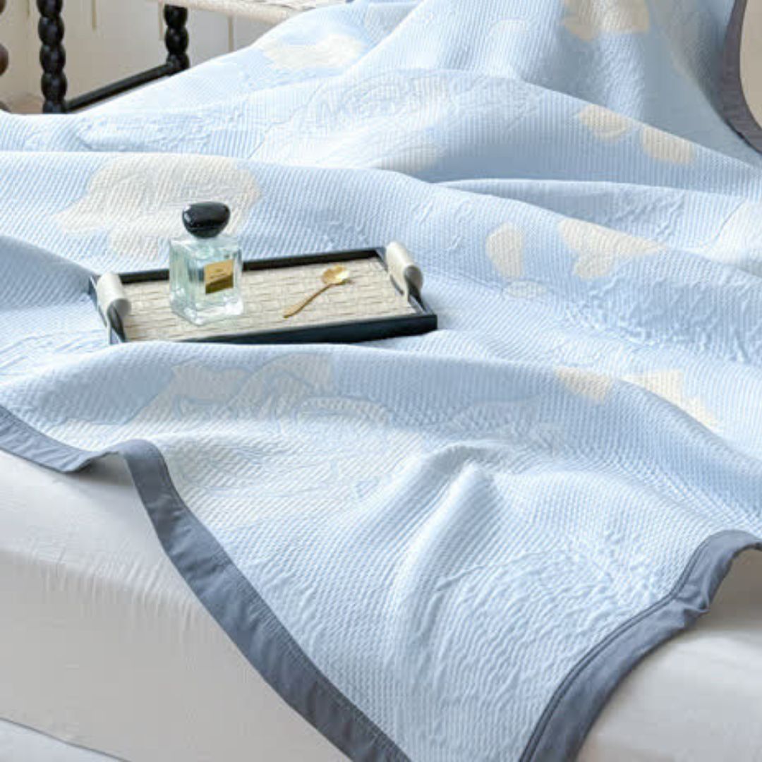 Norvo | Blue Rose Bloom Cotton Blanket