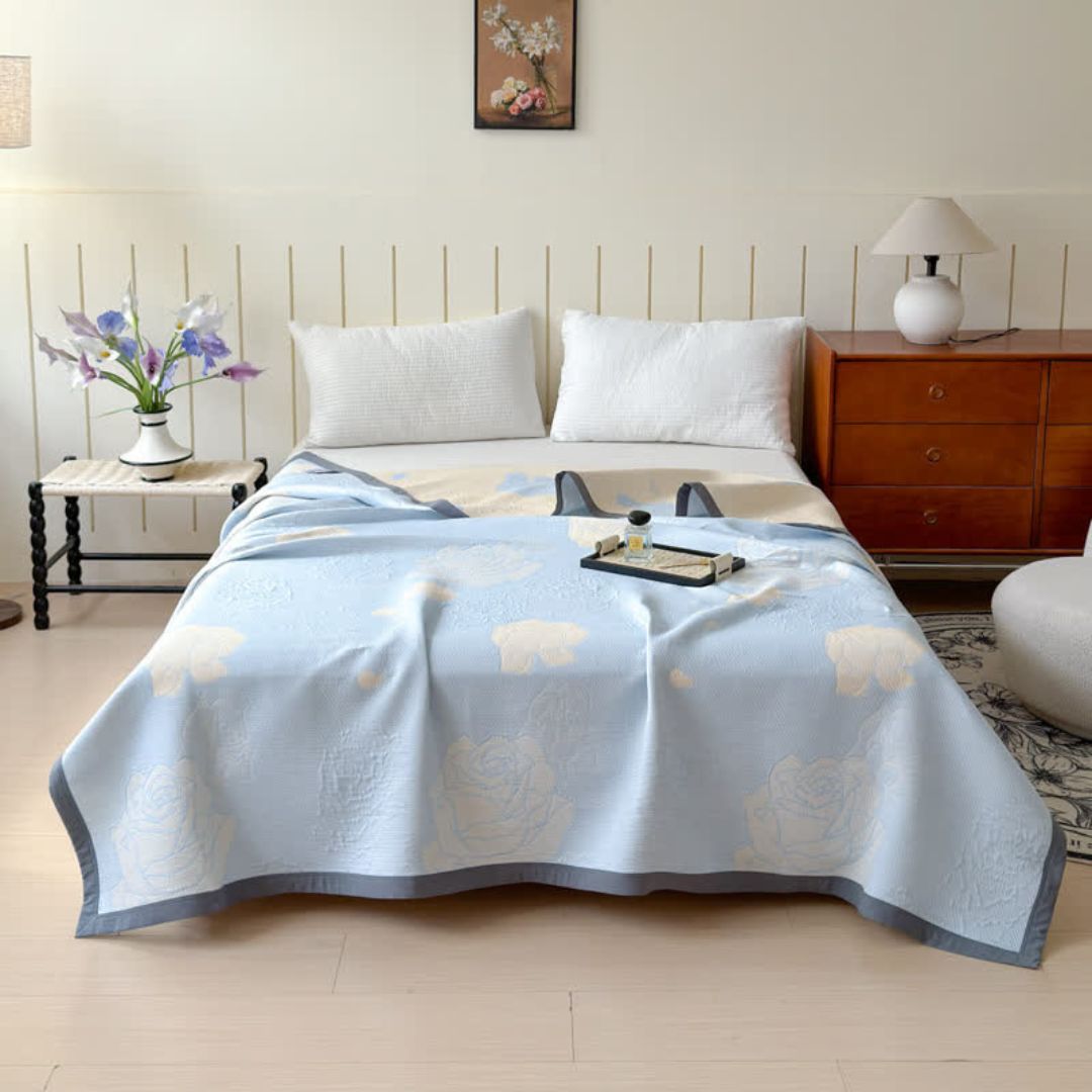 Norvo | Blue Rose Bloom Cotton Blanket