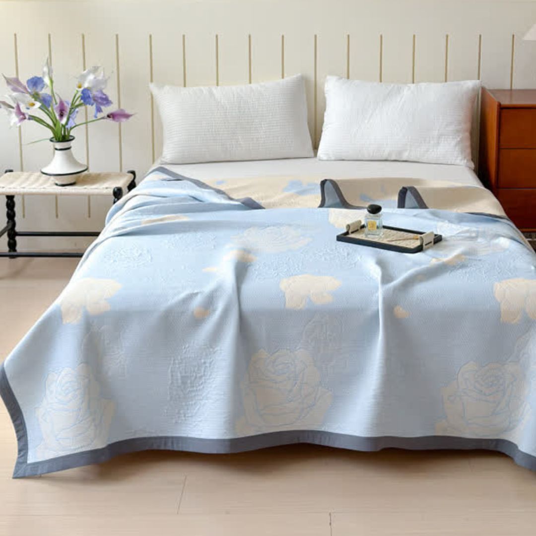 Norvo | Blue Rose Bloom Cotton Blanket