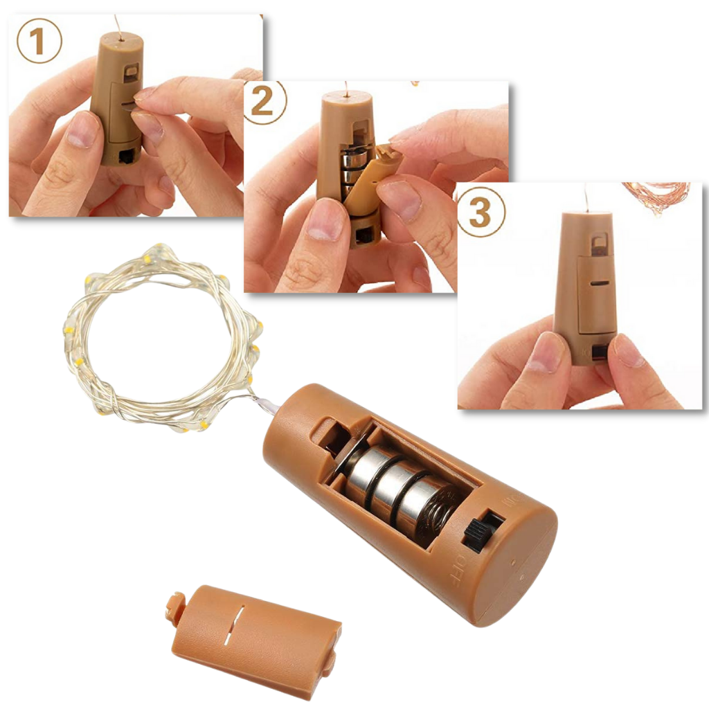 Flaske LED-lys med kork (pakke med 3 stk.)