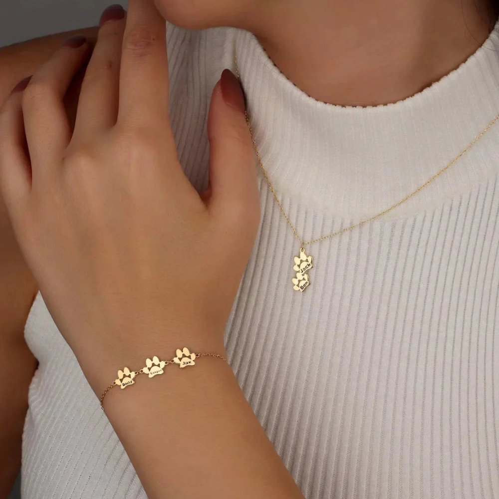 Norvo | Armbånd Personlig Paw Print Gravert Rustfritt Stål Justerbar