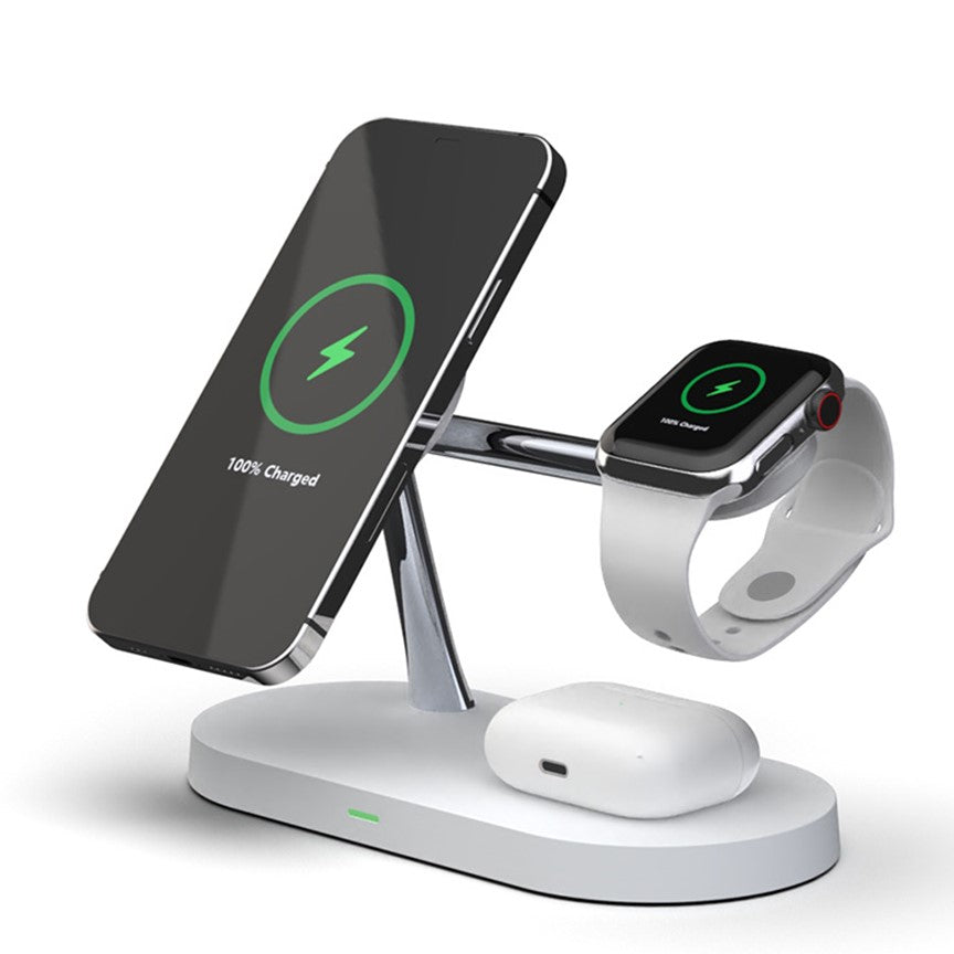 Norvo | 4-i-1 Trådløs Ladestasjon - Magnetisk Qi-lader for Telefon, Klokke & Ørepropper